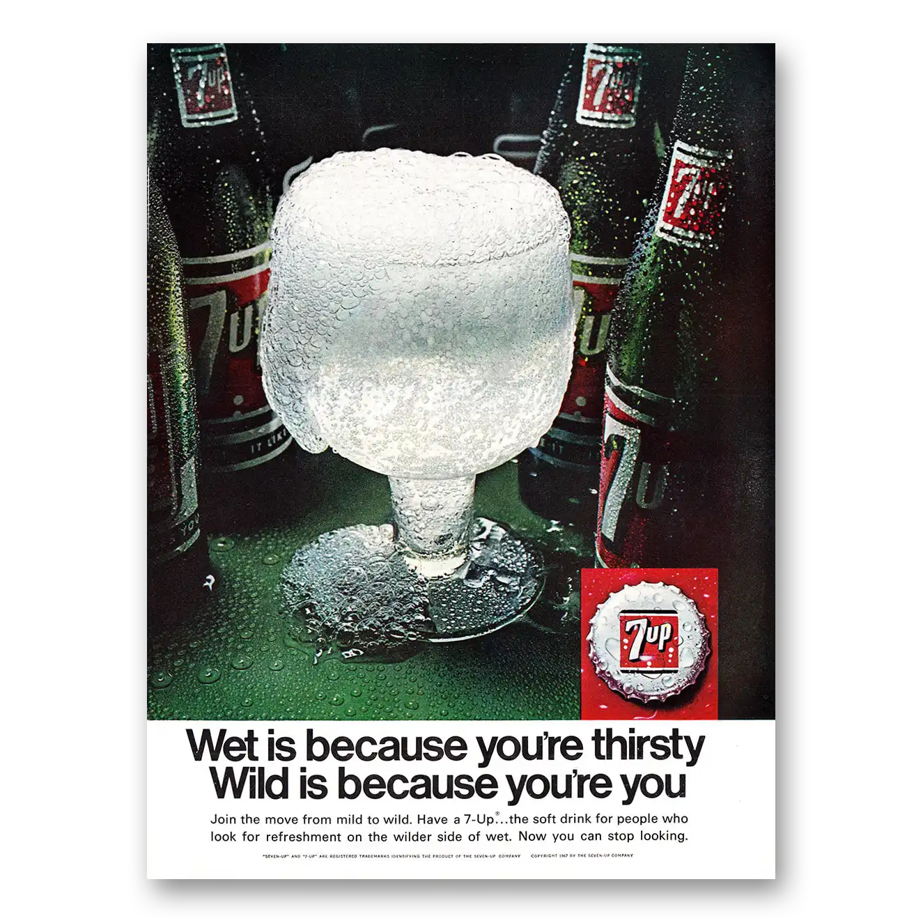 1967 7Up Wet is Because You're Thirsty Vintage Magazine Print Ad