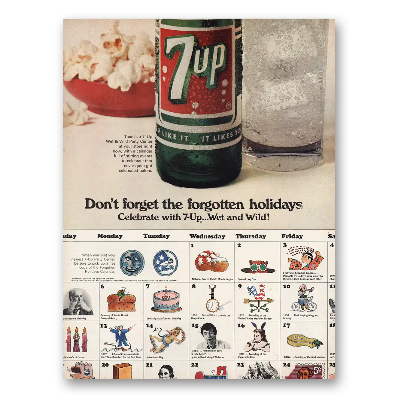 1967 7Up Don’t Forget Forgotten Holidays Vintage Magazine Print Ad