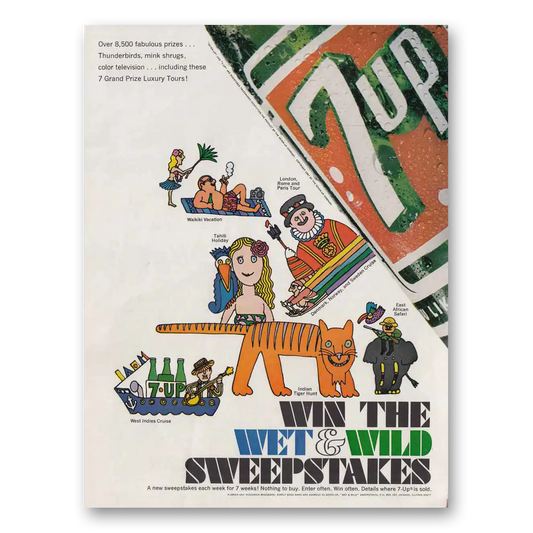 1967 7Up Wet and Wild Sweepstakes Vintage Magazine Print Ad