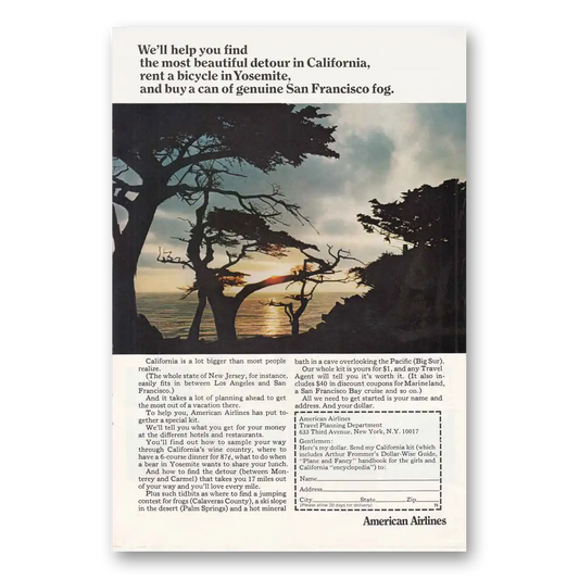 1967 American Airlines Most Beautiful Detour in California Vintage Magazine Print Ad