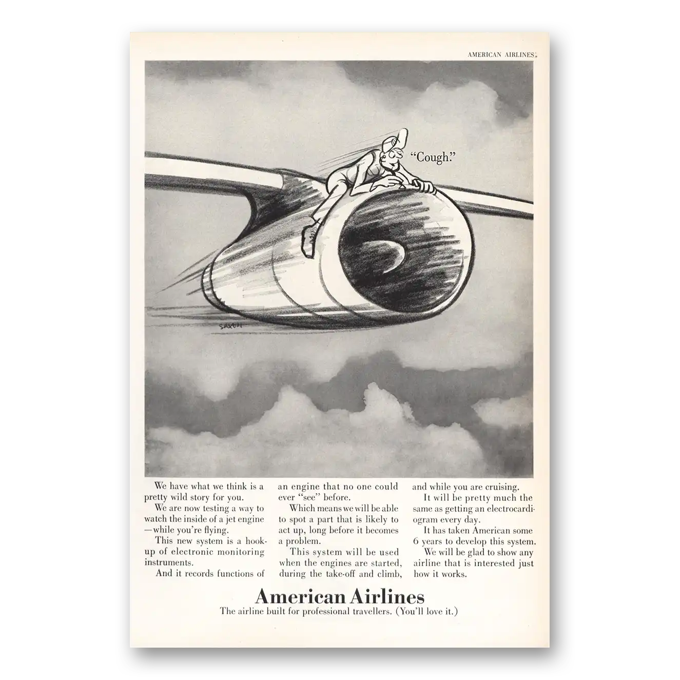 1967 American Airlines Cough Vintage Magazine Print Ad