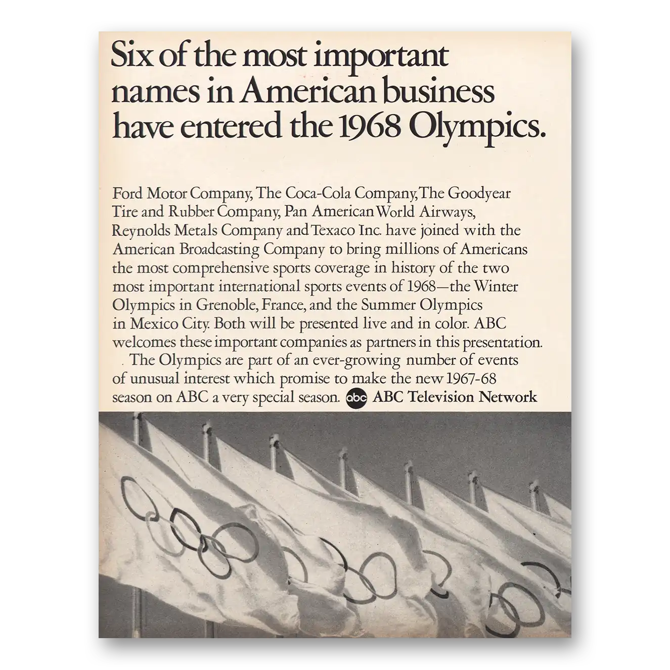 1967 ABC American Broadcasting 1968 Olympics Vintage Magazine Print Ad