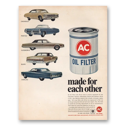 1967 AC Oil Filter Made for Each Other Vintage Magazine Print Ad