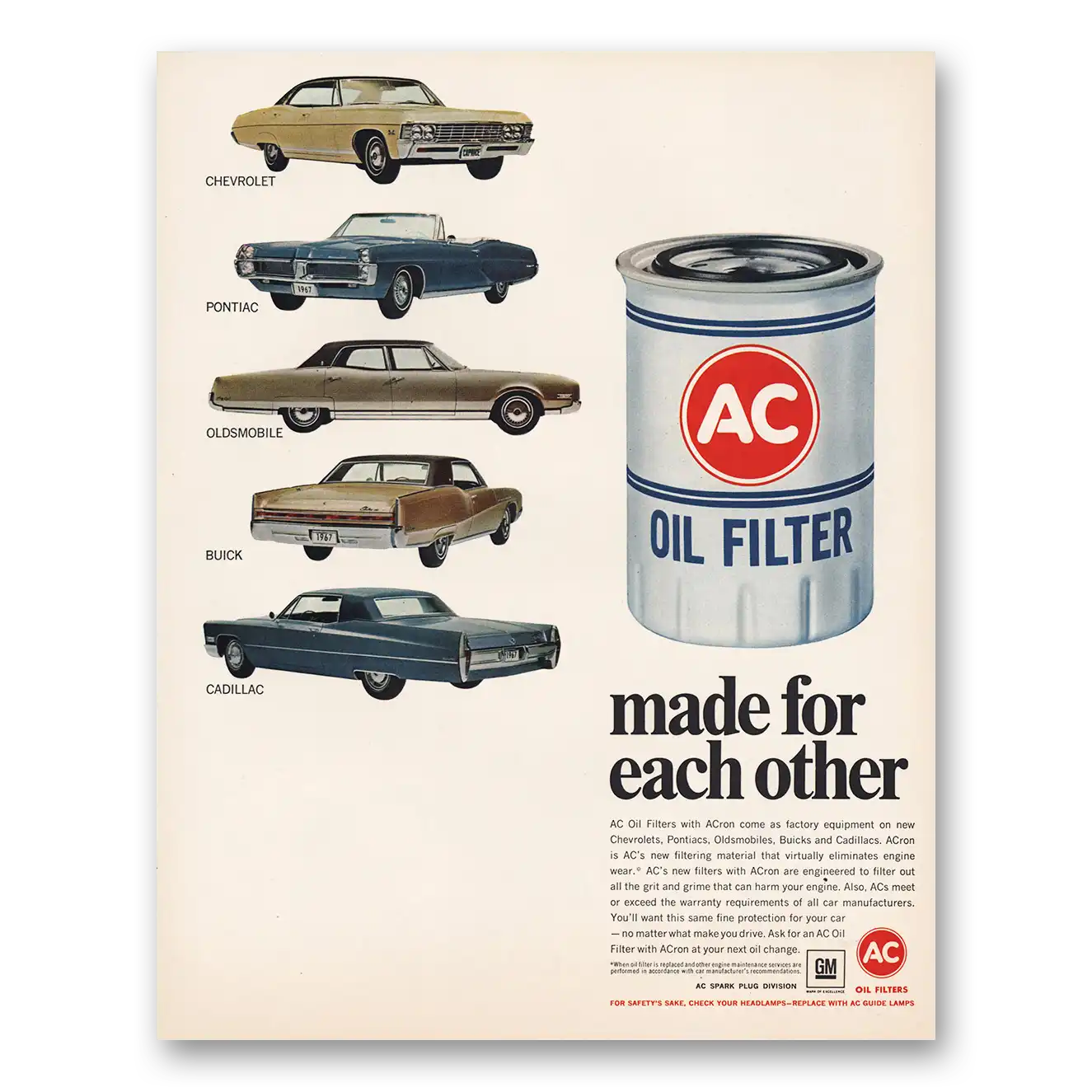 1967 AC Spark Plugs Made for Each Other Vintage Magazine Print Ad