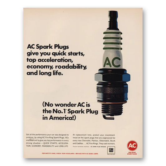 1967 AC Spark Plugs Gives You Quick Starts Vintage Magazine Print Ad