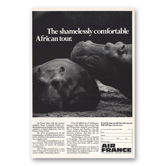 1967 Air France Shamelessly Comfortable African Tour Vintage Magazine Print Ad