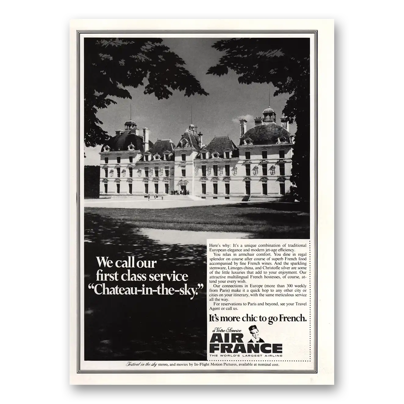 1967 Air France Chateau In the Sky Vintage Magazine Print Ad