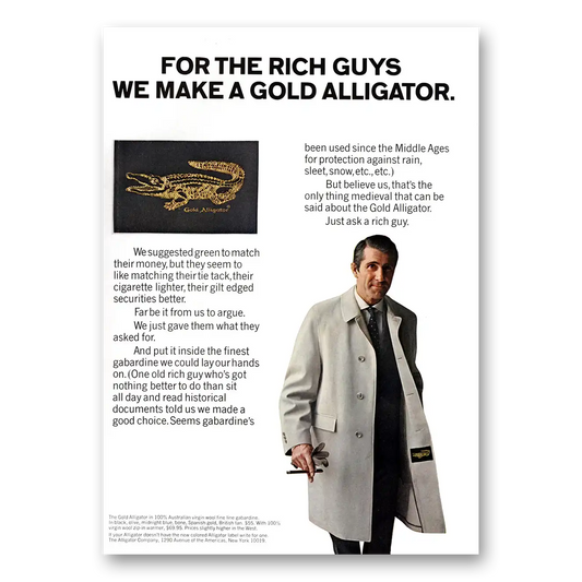 1967 Alligator Coats For the Rich Guys We Make Gold Alligator Vintage Magazine Print Ad