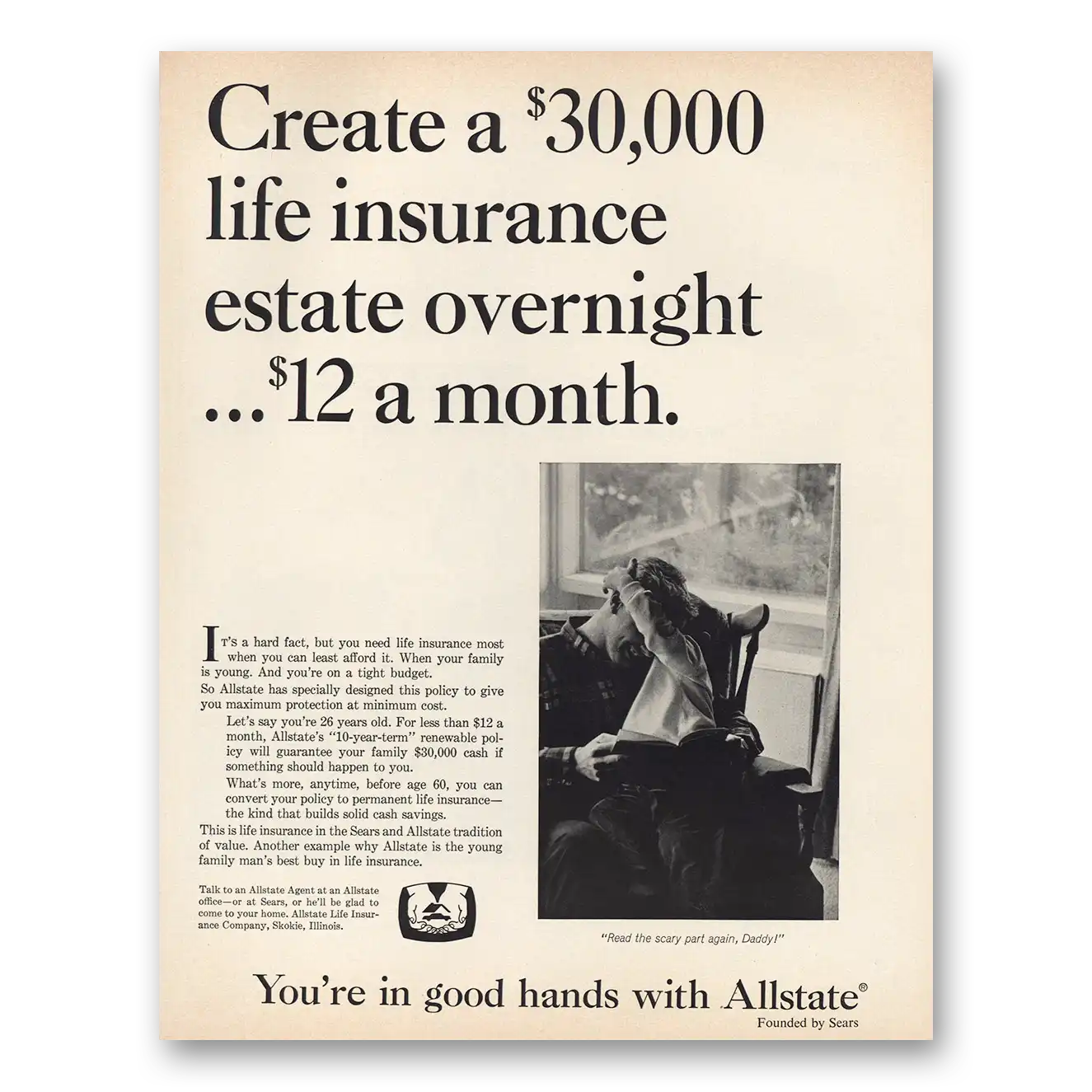 1967 Allstate Insurance Life Insurance Estate Overnight Vintage Magazine Print Ad