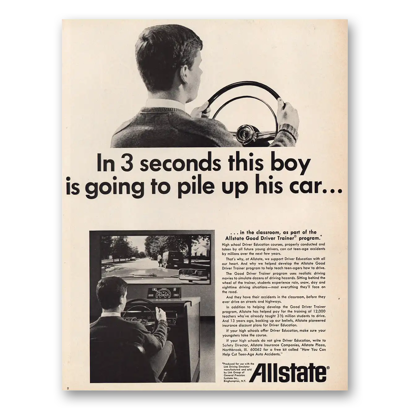 1967 Allstate Insurance This Boy Going to Pile Up His Car Vintage Magazine Print Ad