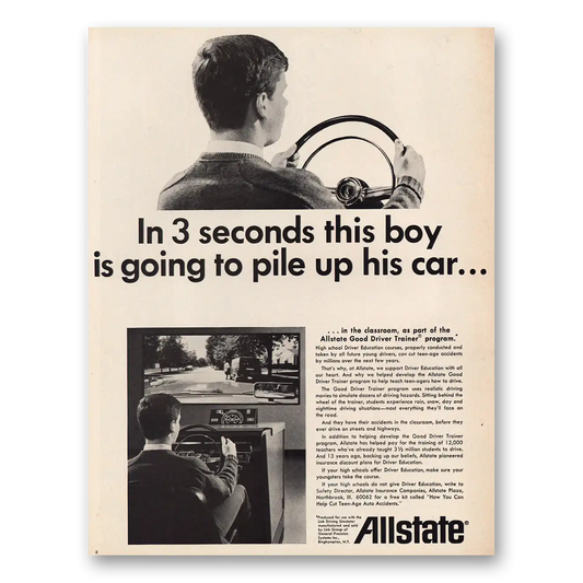 1967 Allstate Insurance This Boy Going to Pile Up His Car Vintage Magazine Print Ad