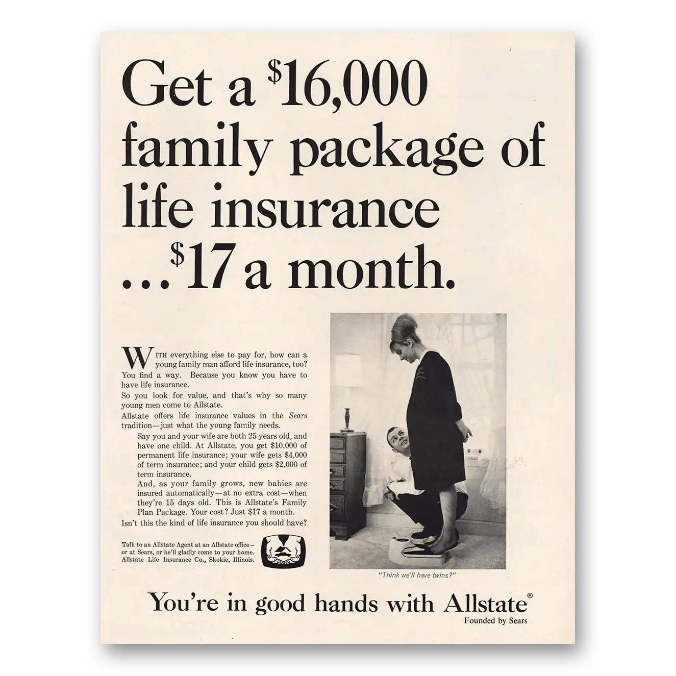 1967 Allstate Insurance Family Package of Life Insurance Vintage Magazine Print Ad