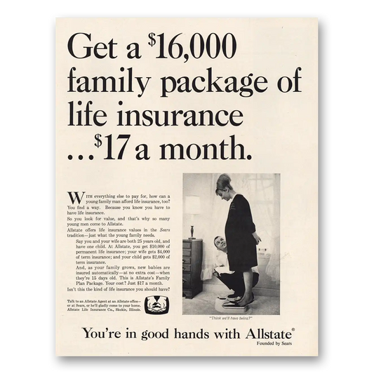 1967 Allstate Insurance Family Package of Life Insurance Vintage Magazine Print Ad