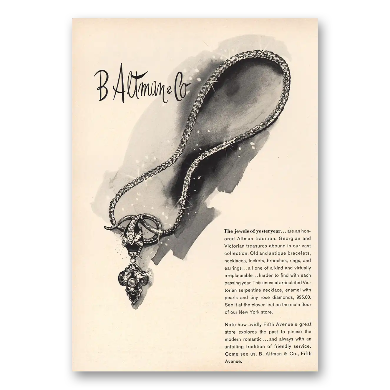 1967 B Altman Jewels of Yesteryear Vintage Magazine Print Ad