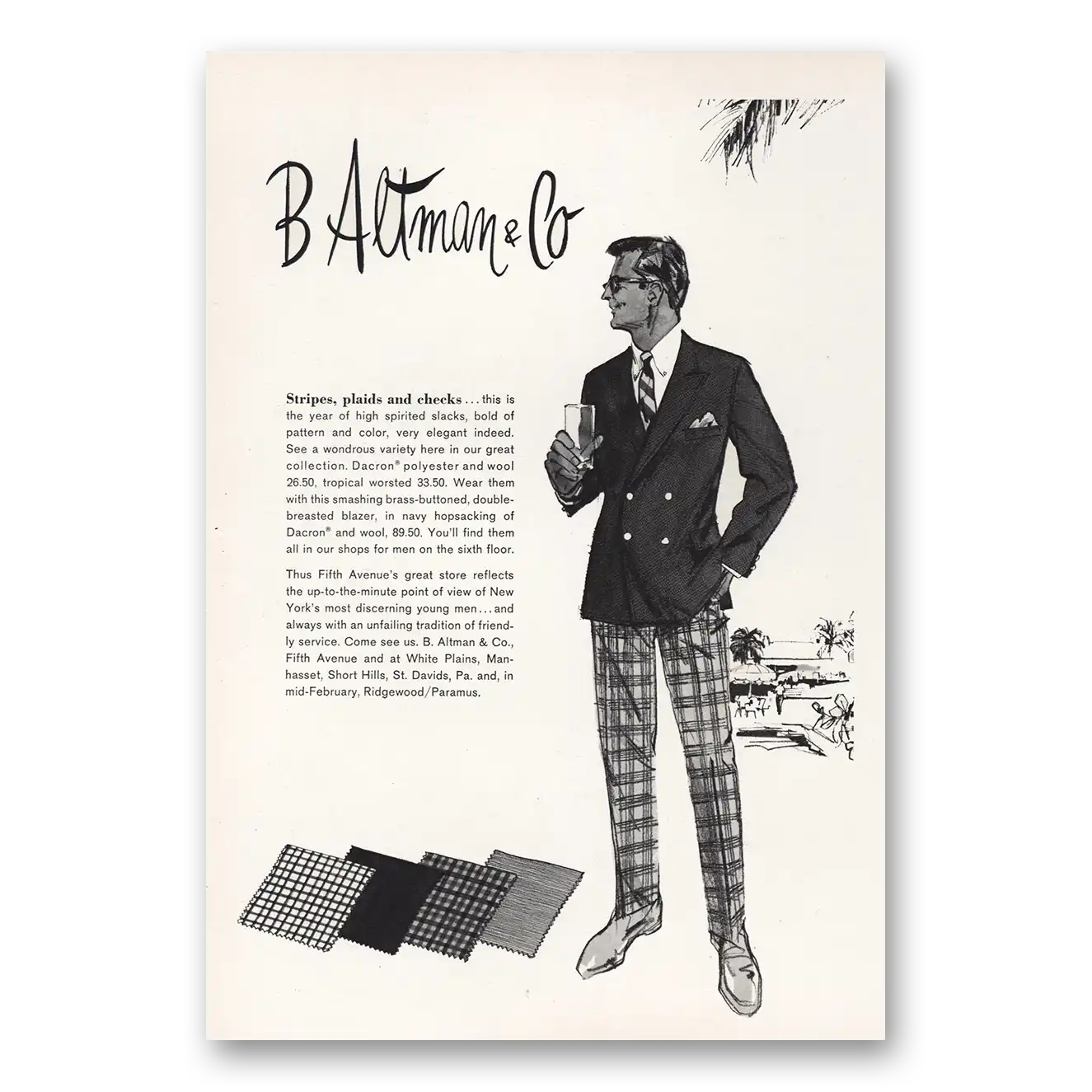 1967 B Altman Stripes Plaids Checks Vintage Magazine Print Ad