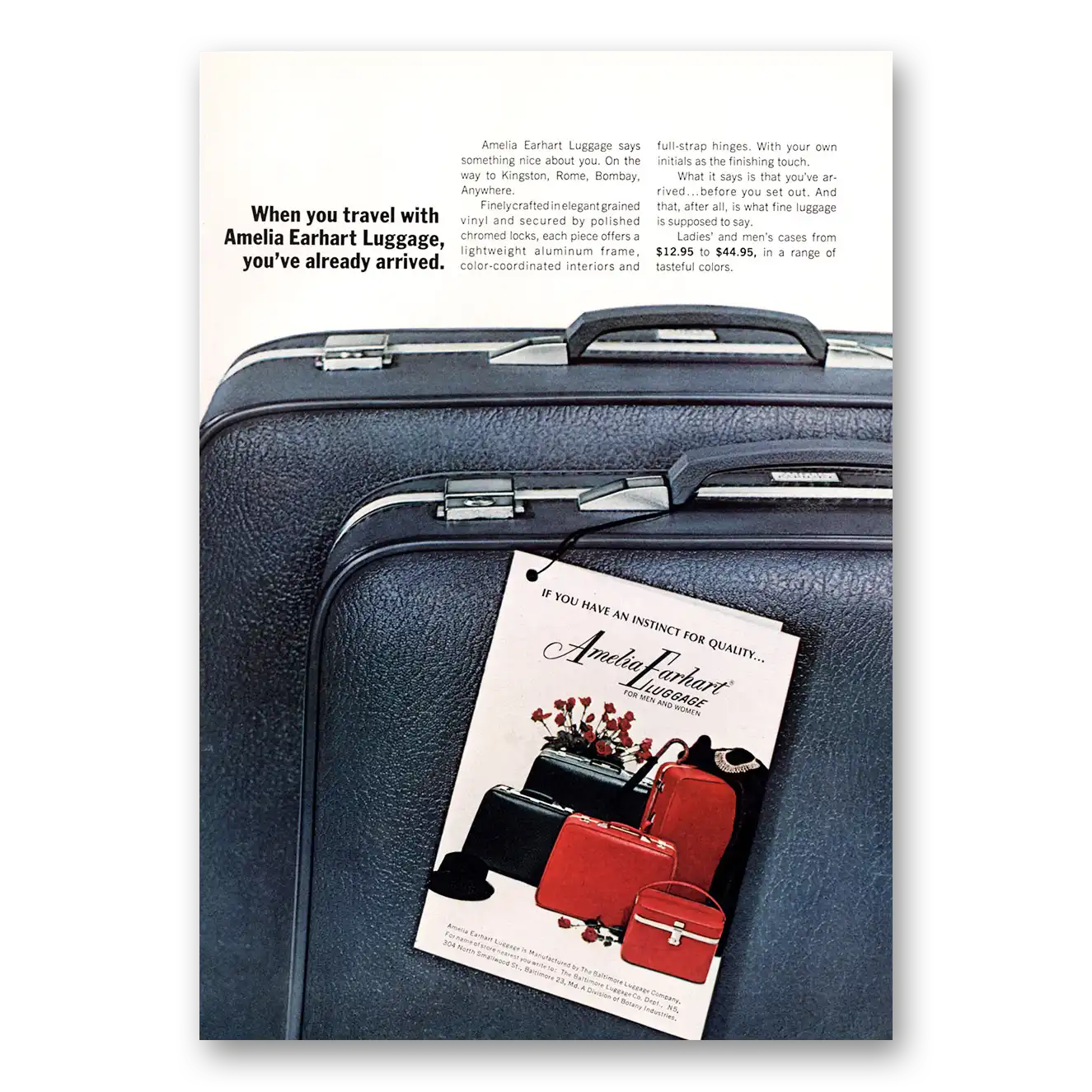 1967 Amelia Earhart Luggage When You Travel Vintage Magazine Print Ad