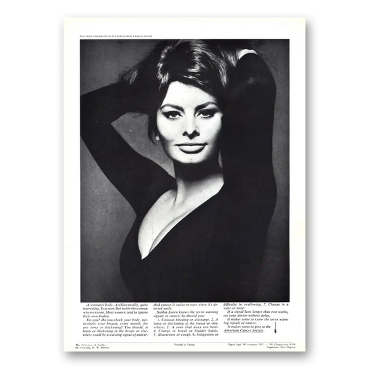 1967 American Cancer Society Sophia Loren A Womans Body Vintage Magazine Print Ad