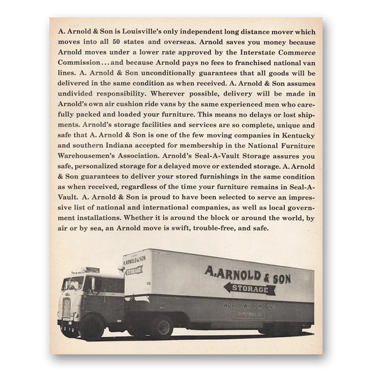 1967 A Arnold & Son Louisville Mover Vintage Magazine Print Ad