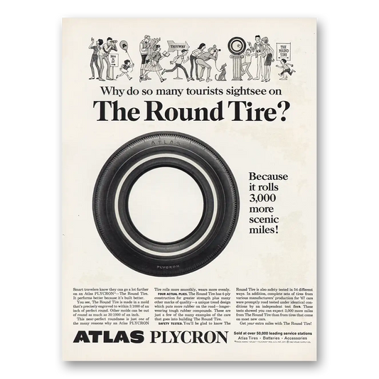 1967 Atlas Tires Tourists Sightsee on The Round Tire Vintage Magazine Print Ad