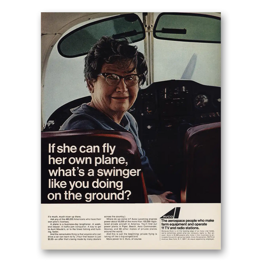 1967 Avco She Can Fly Her Own Plane Vintage Magazine Print Ad