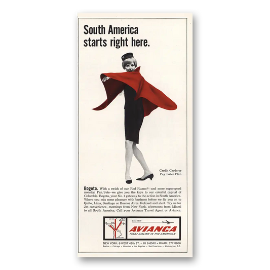 1967 Avianca Airlines South America Starts Right Here Vintage Magazine Print Ad