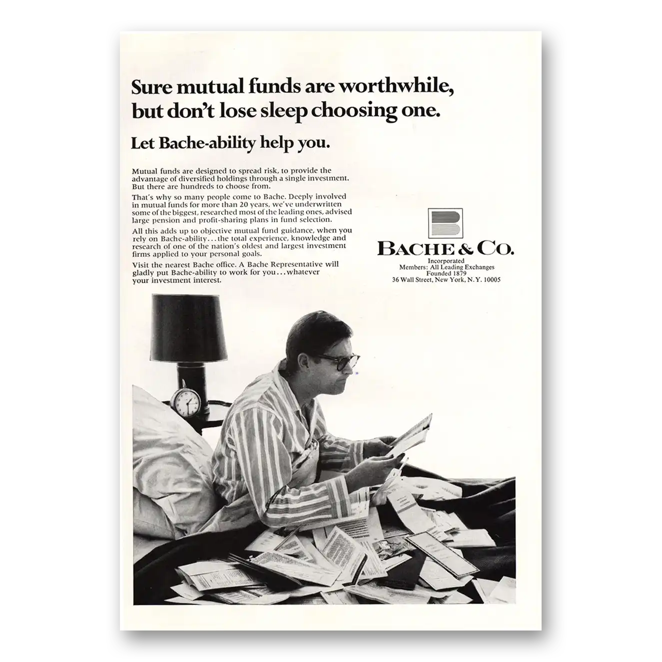 1967 Bache & Co Mutual Funds Are Worthwhile Vintage Magazine Print Ad