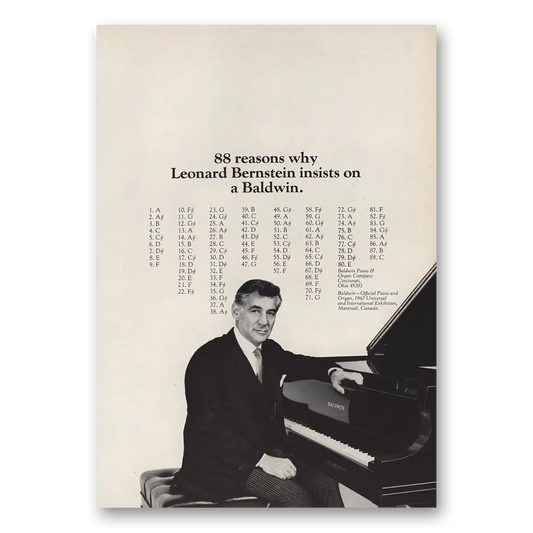 1967 Baldwin Piano Leonard Bernstein Insists Vintage Magazine Print Ad