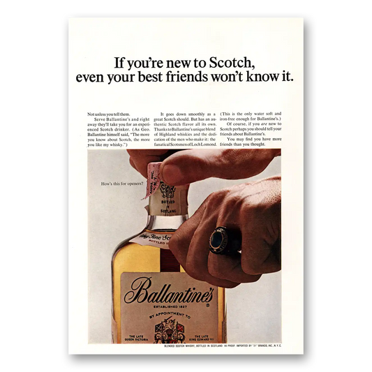 1967 Ballantines Ale You're New to Scotch Vintage Magazine Print Ad