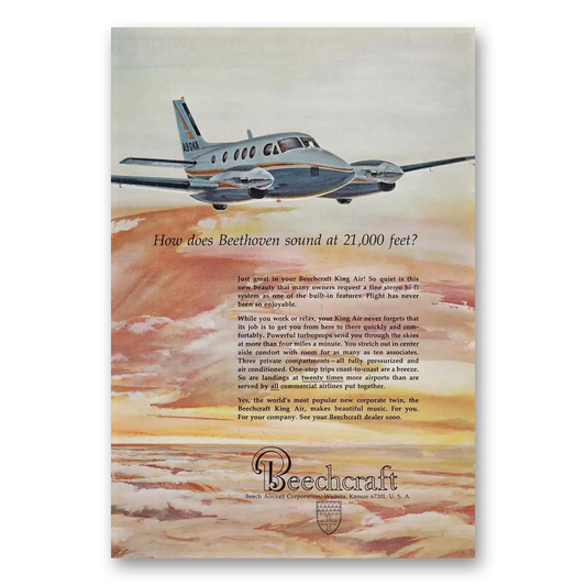 1967 Beechcraft King Air How Does Beethoven Sound at 21000 Feet Vintage Magazine Print Ad