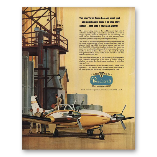 1967 Beechcraft Baron Turbo 35th Anniversary Vintage Magazine Print Ad