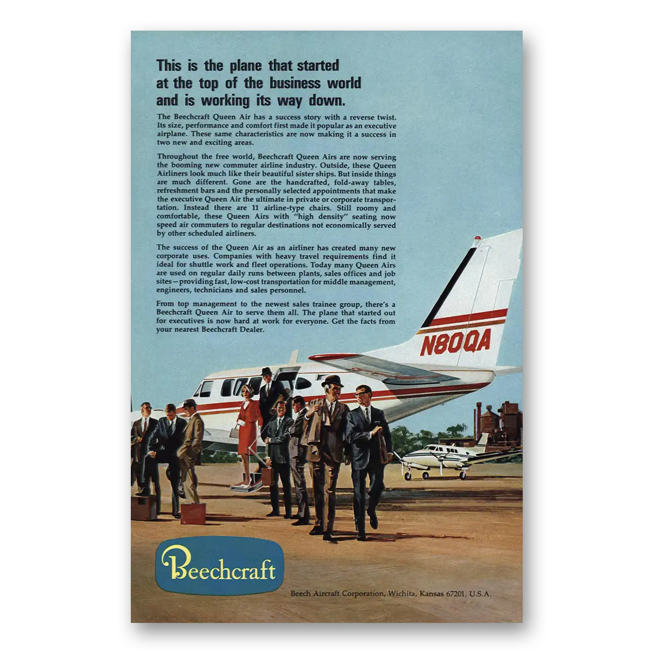 1967 Beechcraft Queen Air Started At the Top of Business World Vintage Magazine Print Ad