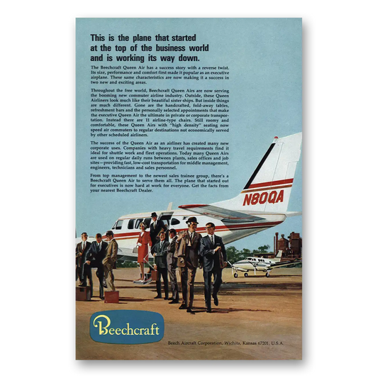 1967 Beechcraft Queen Air Started At the Top of Business World Vintage Magazine Print Ad