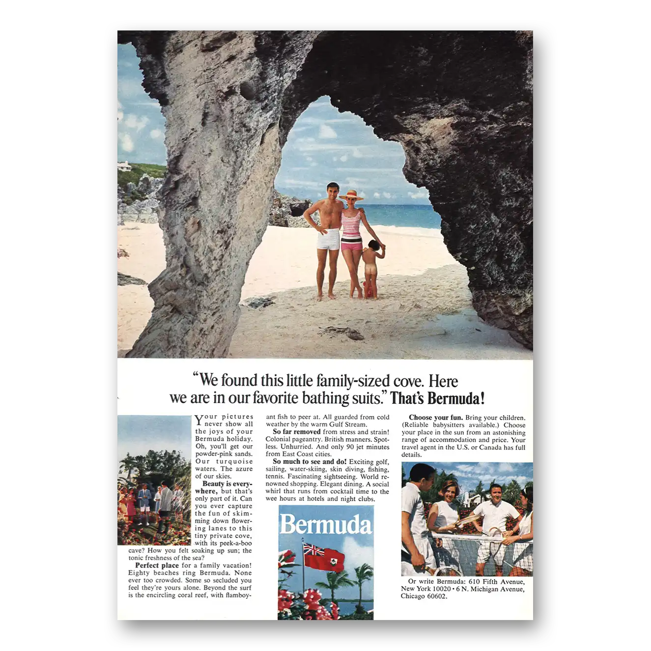 1967 Bermuda Family Sized Cove Vintage Magazine Print Ad