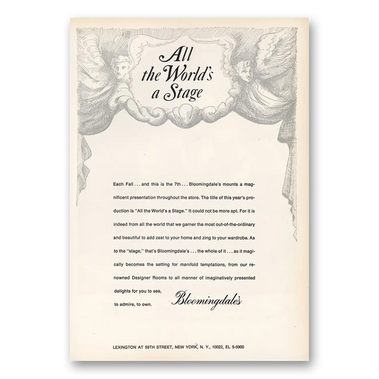 1967 Bloomingdales All the Worlds Stage Vintage Magazine Print Ad