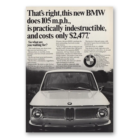 1967 BMW That’s Right Does 105 MPH Vintage Magazine Print Ad