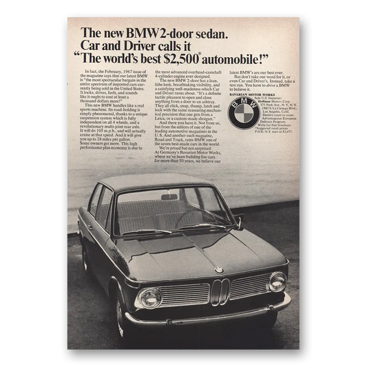 1967 BMW Worlds Best Vintage Magazine Print Ad