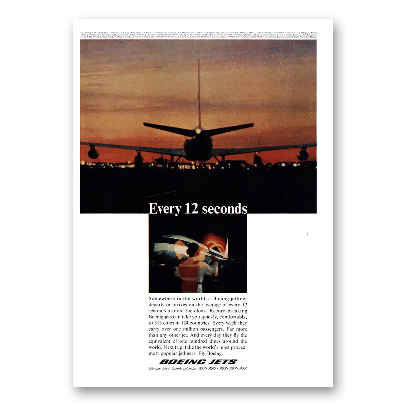 1967 Boeing Jets Every 12 Seconds Vintage Magazine Print Ad