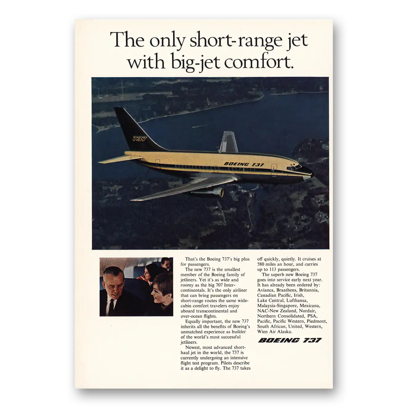 1967 Boeing 737 Short Range Jet Big Jet Comfort Vintage Magazine Print Ad