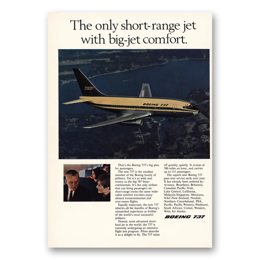 1967 Boeing 737 Short Range Jet Big Jet Comfort Vintage Magazine Print Ad