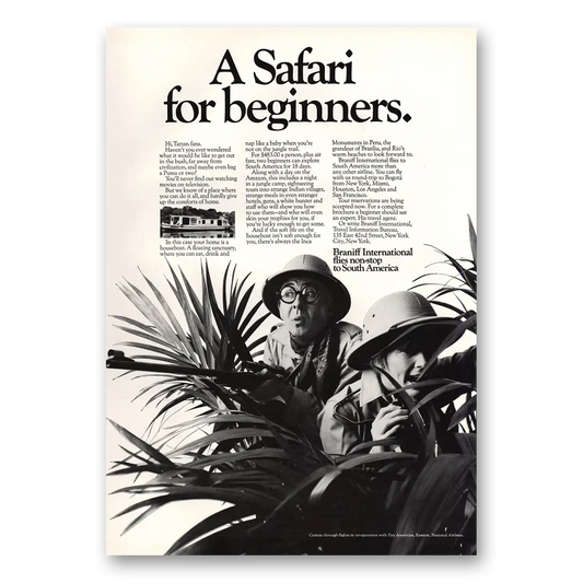 1967 Braniff International Airways Safari for Beginners Vintage Magazine Print Ad