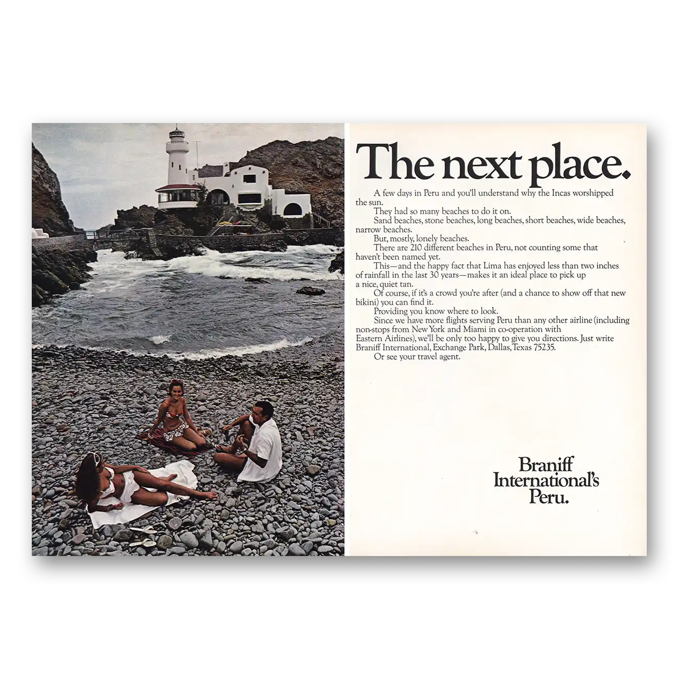 1967 Braniff International Airways The Next Place Vintage Magazine Print Ad