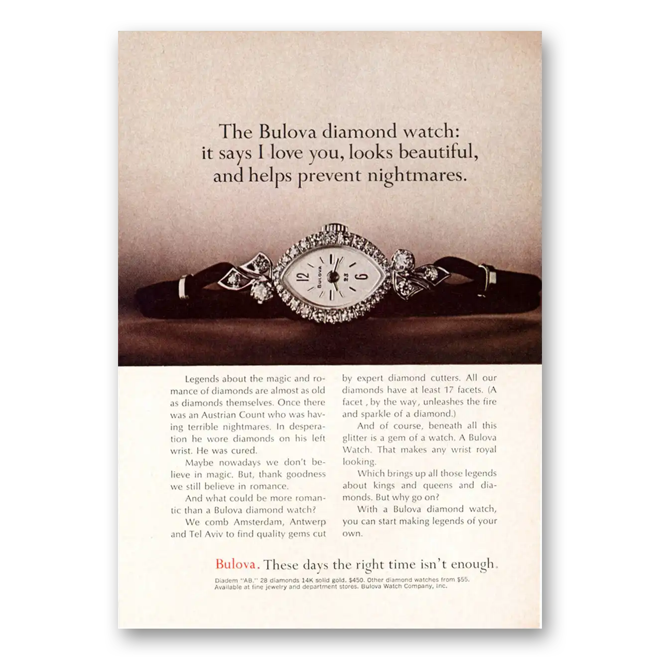 1971 Bulova Watch Diamond Watch It Says I Love You Vintage Magazine Print Ad