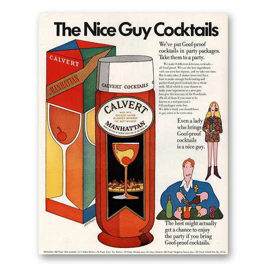 1967 Calvert Whiskey Nice Guy Cocktails Manhattan Vintage Magazine Print Ad