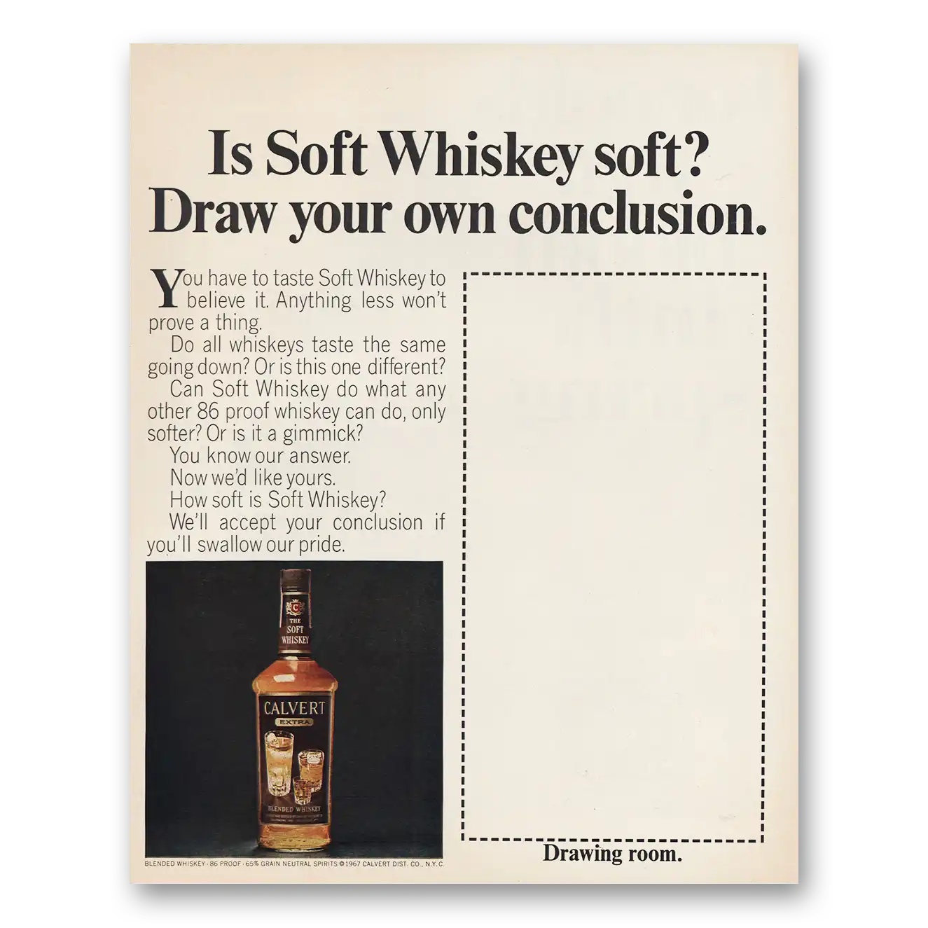 1967 Calvert Whiskey Draw Your Own Conclusion Vintage Magazine Print Ad