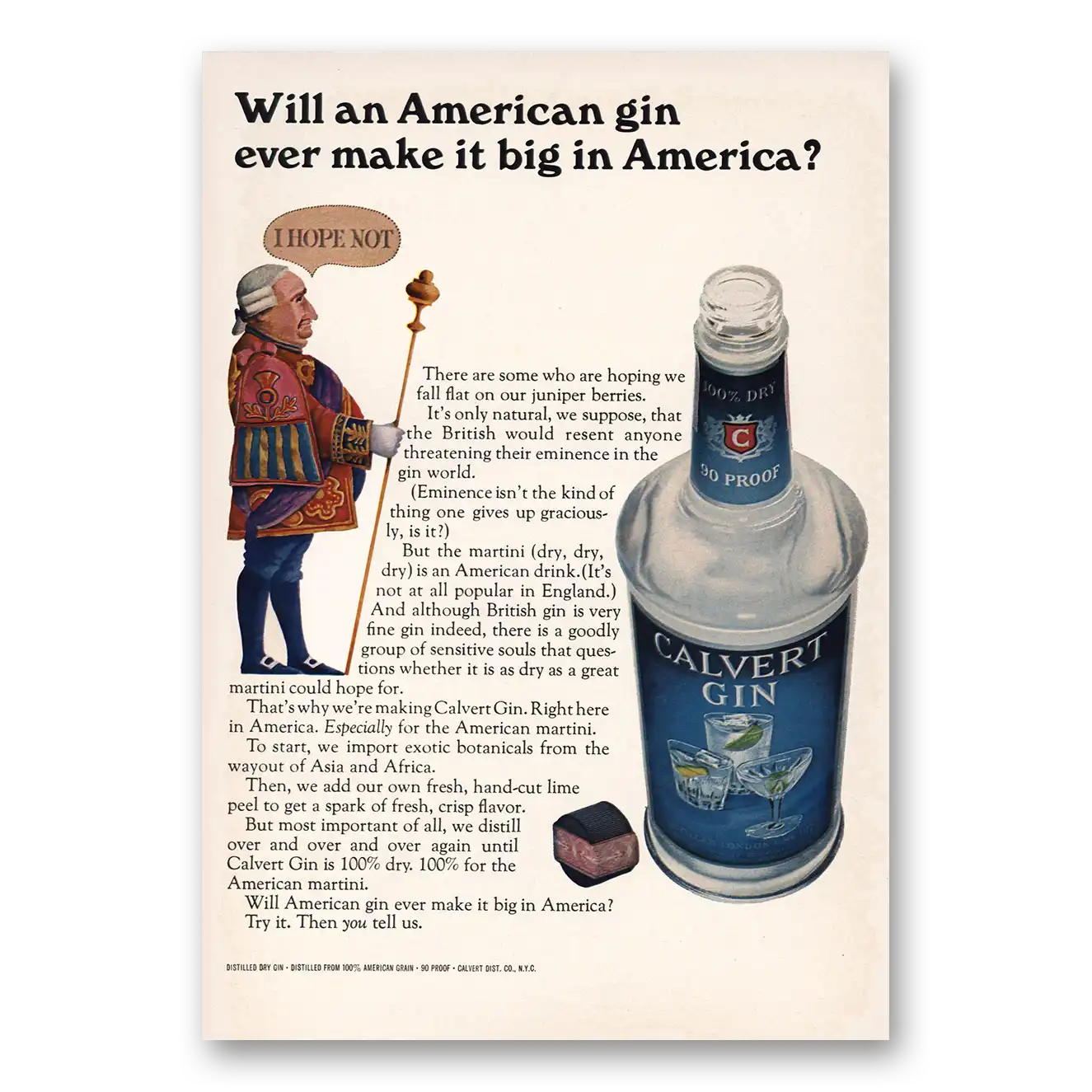 1967 Calvert Gin Ever Make It Big In America Vintage Magazine Print Ad