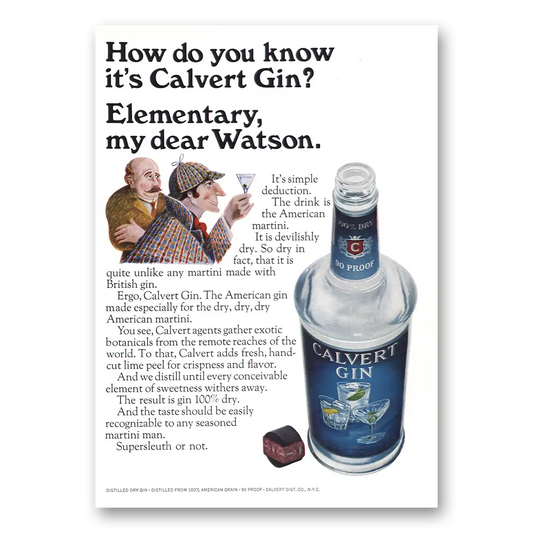 1967 Calvert Gin Elementary My Dear Watson Vintage Magazine Print Ad