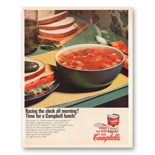 1967 Campbells Soup Racing the Clock All Morning Vintage Magazine Print Ad