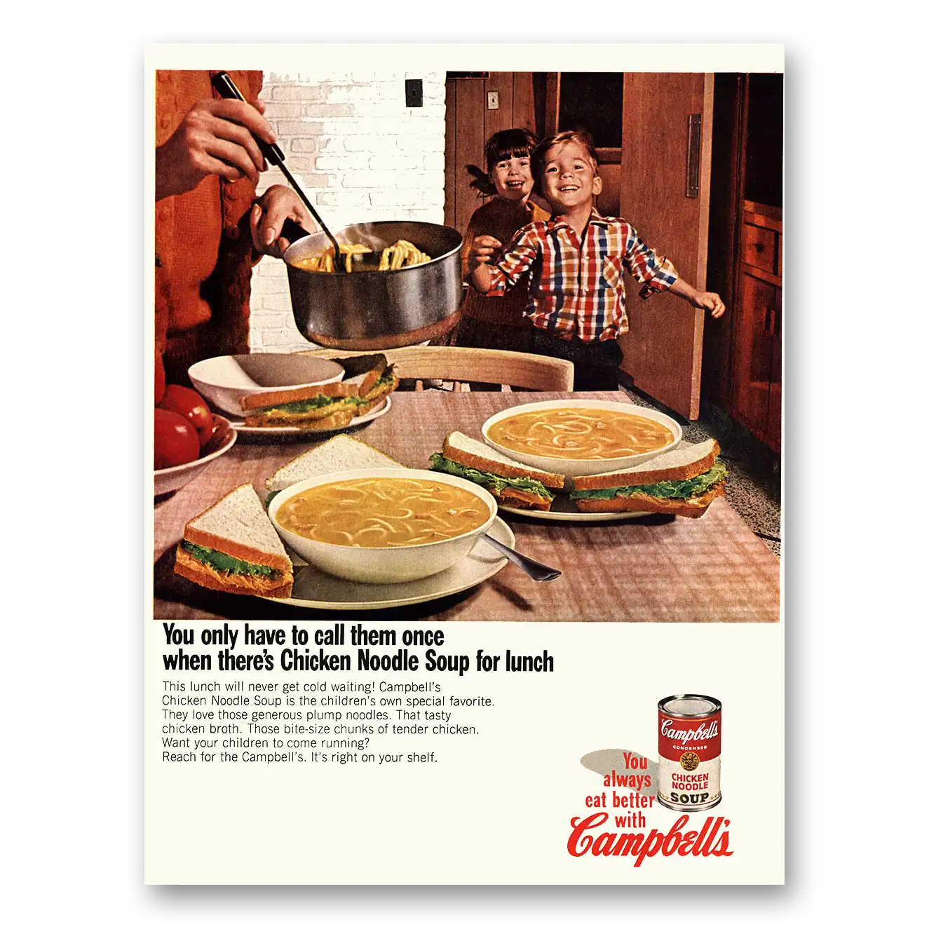 1967 Campbells Chicken Noodle Soup Call Them Once Vintage Magazine Print Ad