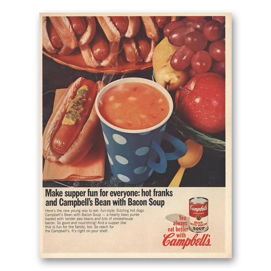 1967 Campbells Bean With Bacon Soup Make Supper Fun Vintage Magazine Print Ad