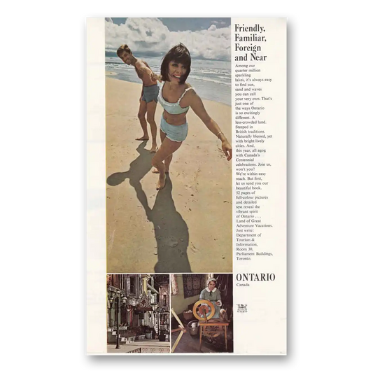 1967 Ontario Canada Friendly Familiar Beach Vintage Magazine Print Ad